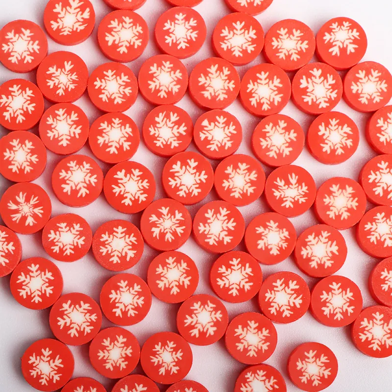 Christmas Snowflake Polymer Clay Beads Round Disc Loose Spacer Beads For DIY Jewelry Making Handmade Crafts Red