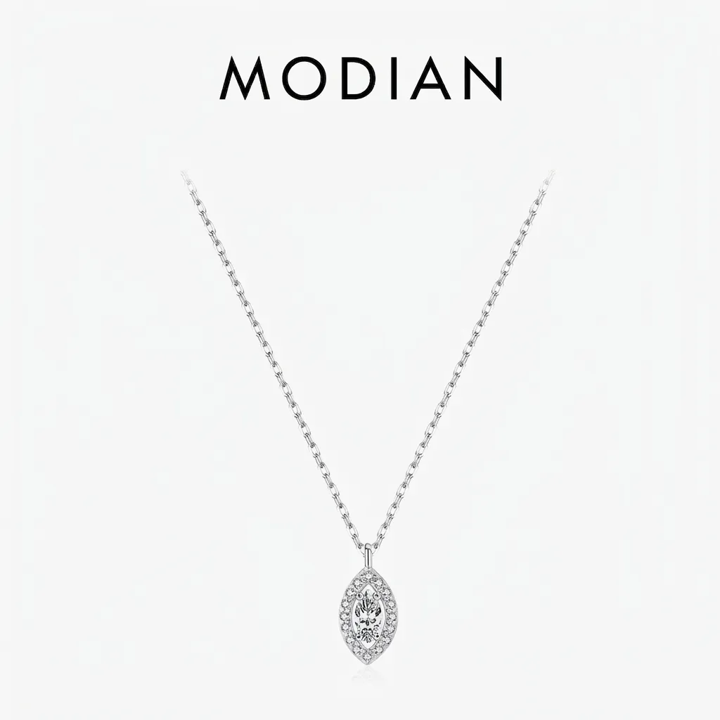 925 Sterling Silver Marquise Zircon Eye Halo Pendant Necklace For Women Elegant Adjustable Chain Minimalist Jewelry Gift