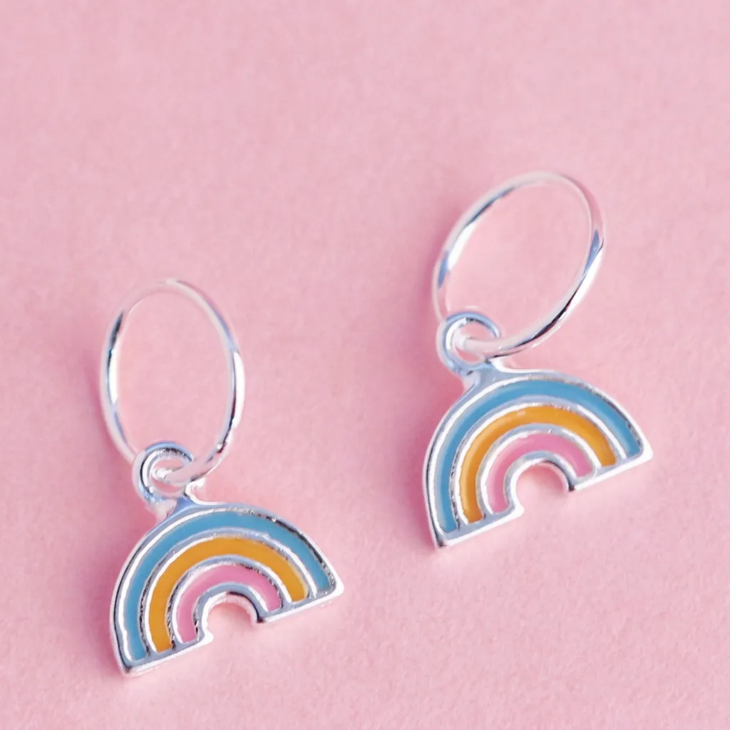 Rainbow Charm Pendant S925 Sterling Silver Colorful Enamel Cute Fresh Tiny Finding For DIY Necklace Bracelet Earring