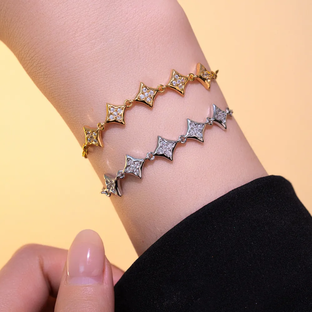 Titanstahl Sternform Zirkonia Armband Verstellbar Elegant Luxus Schmuck Für Damen