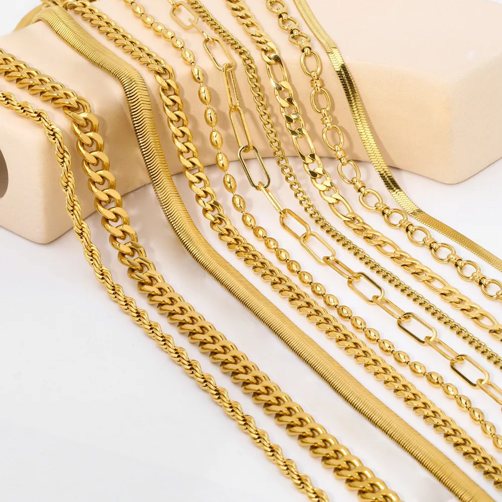 Stainless Steel Chain Necklace 18K Gold Plated Waterproof Hypoallergenic Fashion Jewelry For Women Daily Wear