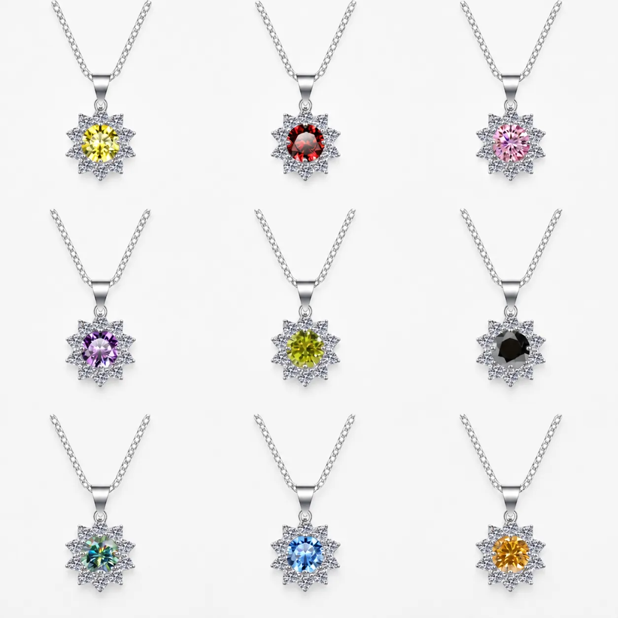 Zonnebloem Hanger Ketting S925 Sterling Zilver Moissanite Kleurrijke Ronde Edelsteen Fonkelende Sieraden Cadeau Vrouwen