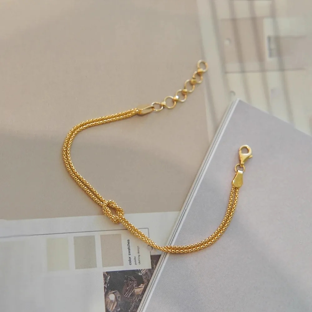 925 Sterling Silver Mobius Loop Bracelet For Women Real Gold Plated Geometric Double Strand Chain Knot Fashion Jewelry