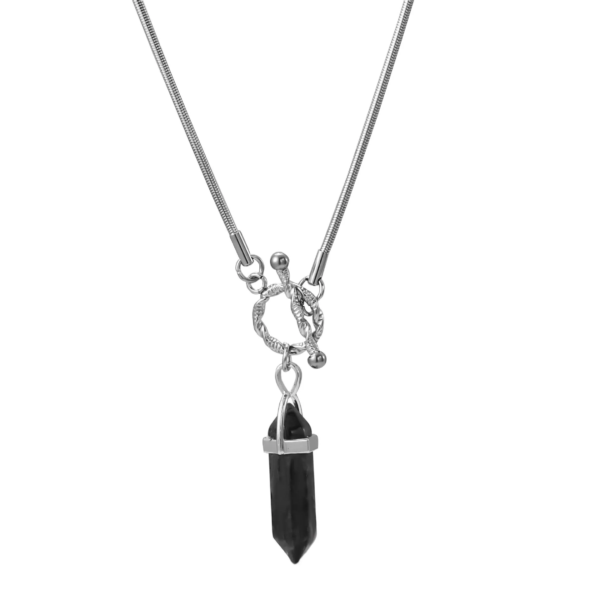 Hexagonal Pillar Pendant Necklace Stainless Steel Snake Bone Chain With Toggle Clasp For Men Hip Hop Fashion Jewelry