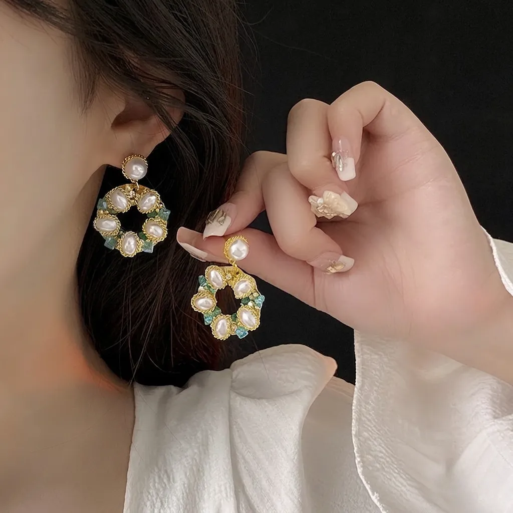 Orecchini A Cerchio A Ghirlanda Con Imitazione Di Künstliche Perle E Lega Di Cristallo Francese Vintage Retro Lusso Per Donna Con Perno In Argento