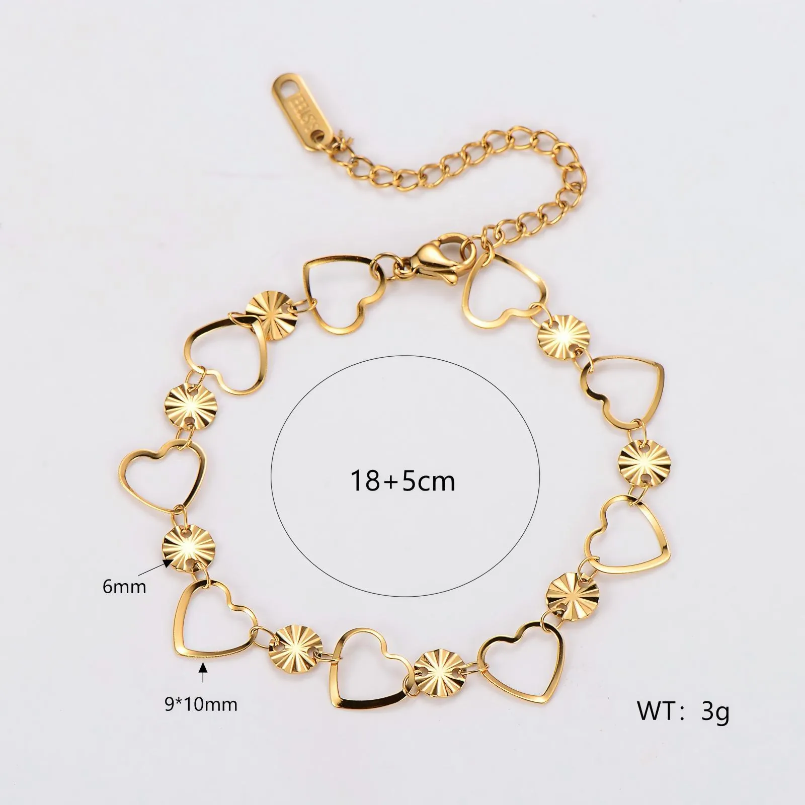 Bracelet Coeur En Acier Inoxydable Pour Femmes Charmes De Coeur Creux Et Disque Rond À Texture Solaire Bijoux De Mode