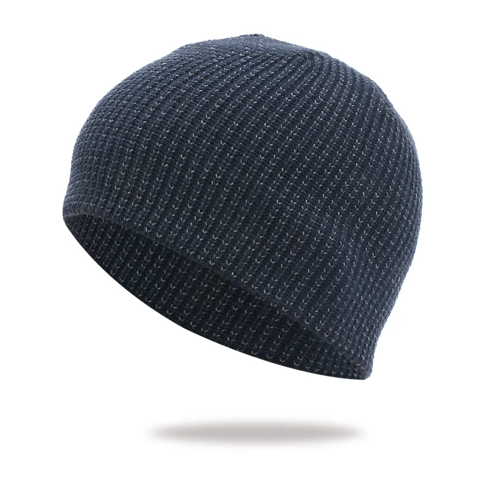 Winter Beanie Hat Reflective Satin Acrylic Knit Ribbed Warm Outdoor Cycling Casual For Men Women