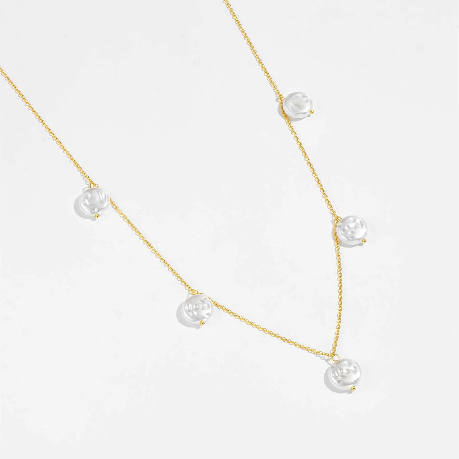 Collana In Argento Sterling 925 Con Künstliche Perle Di Conchiglia Rotonde Piatte Gioielli Di Design Di Nicchia Eleganti Minimalisti Per Donna