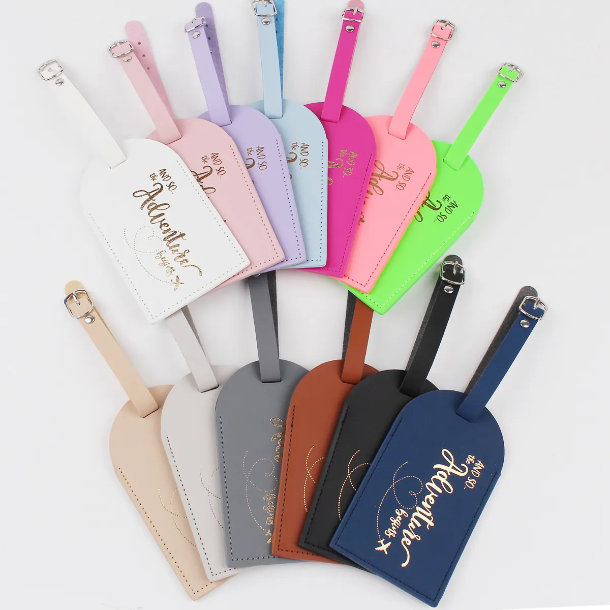 PU Leather Luggage Tag Adjustable Metal Buckle Travel Bag Identity Label Waterproof Suitcase ID Tag Adventure Begins