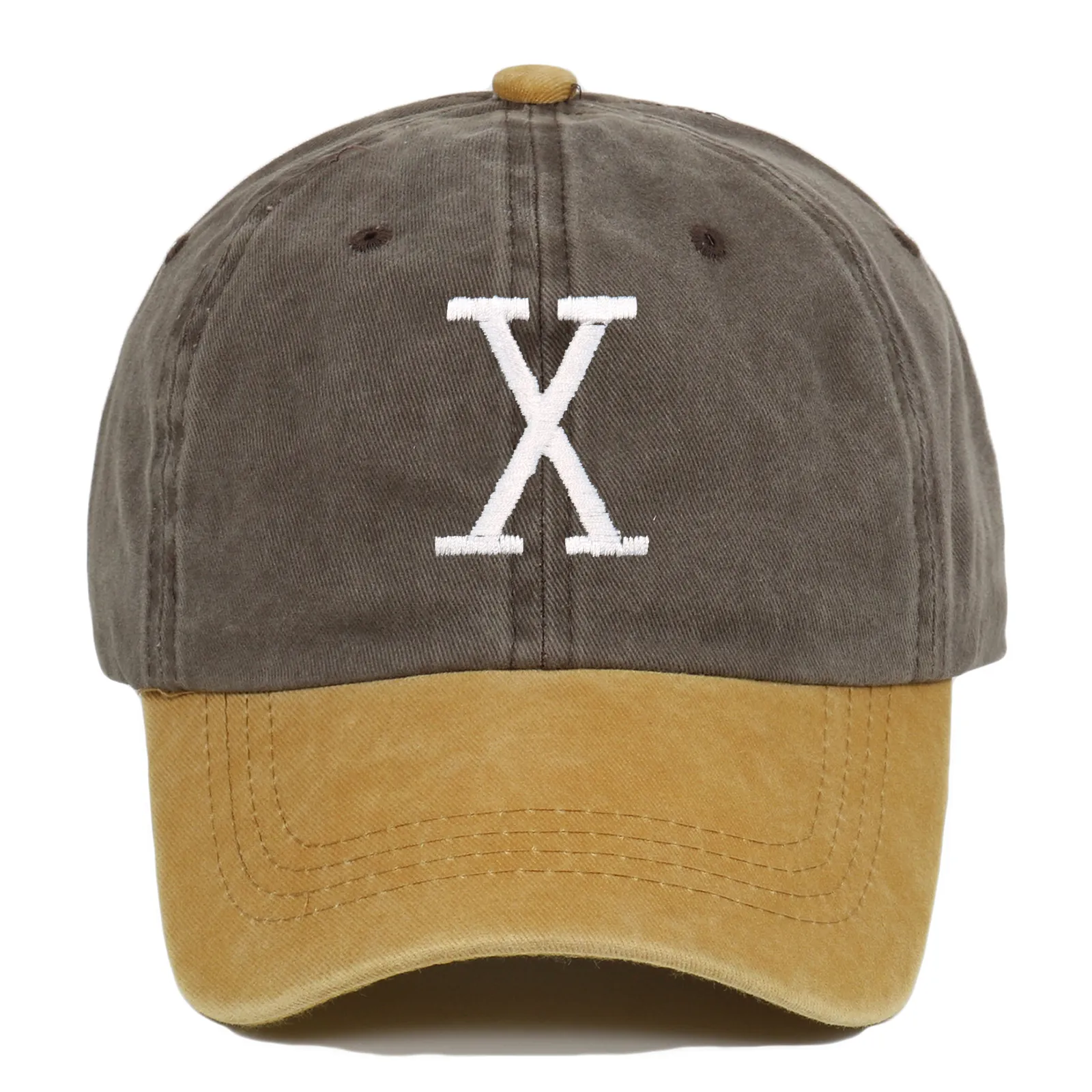 Vintage Washed Cotton Baseball Cap With Letter X Embroidery Distressed Casual Sun Protection Adjustable Dad Hat