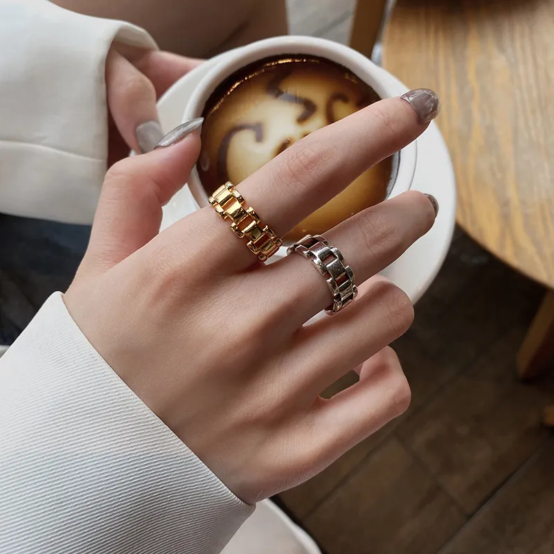 Chain Ring Cuban Link Adjustable Open Size S925 Sterling Silver Minimalist Ins Style For Women Men