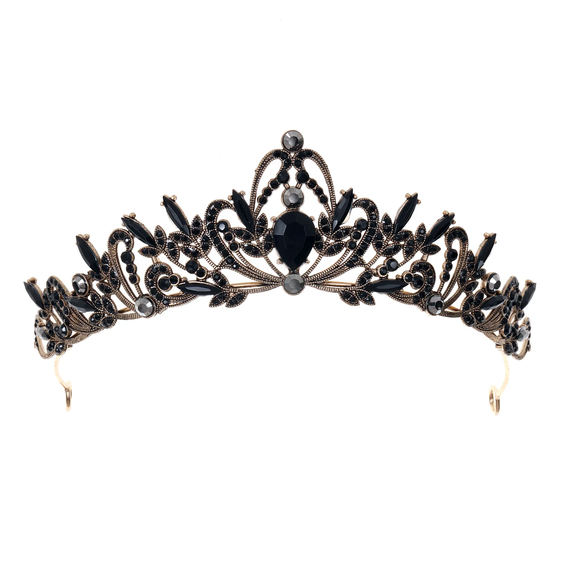 Vintage Baroque Crown Tiara With Black Rhinestone Crystal Alloy Bridal Wedding Party Hair Accessories For Women