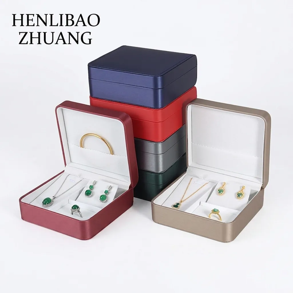 Elegant PU Leather Jewelry Box Brushed Texture Multi Compartment For Ring Necklace Earring Storage Flip Cover Case