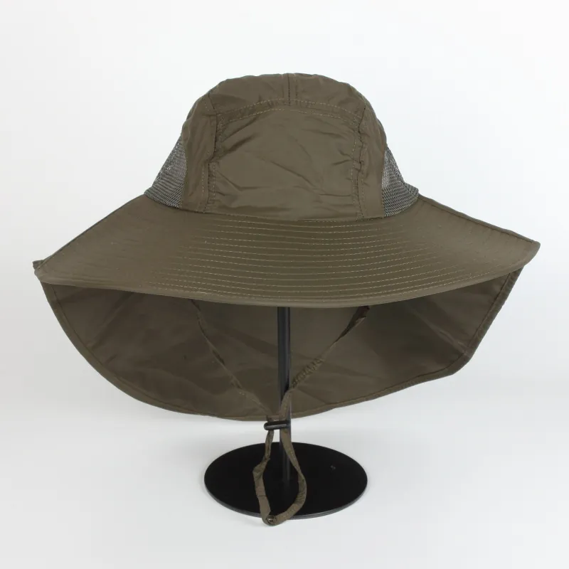 Wide Brim Sun Hat With Neck Flap Polyester Quick Dry Breathable Mesh Fishing Hiking Outdoor Cap For Men