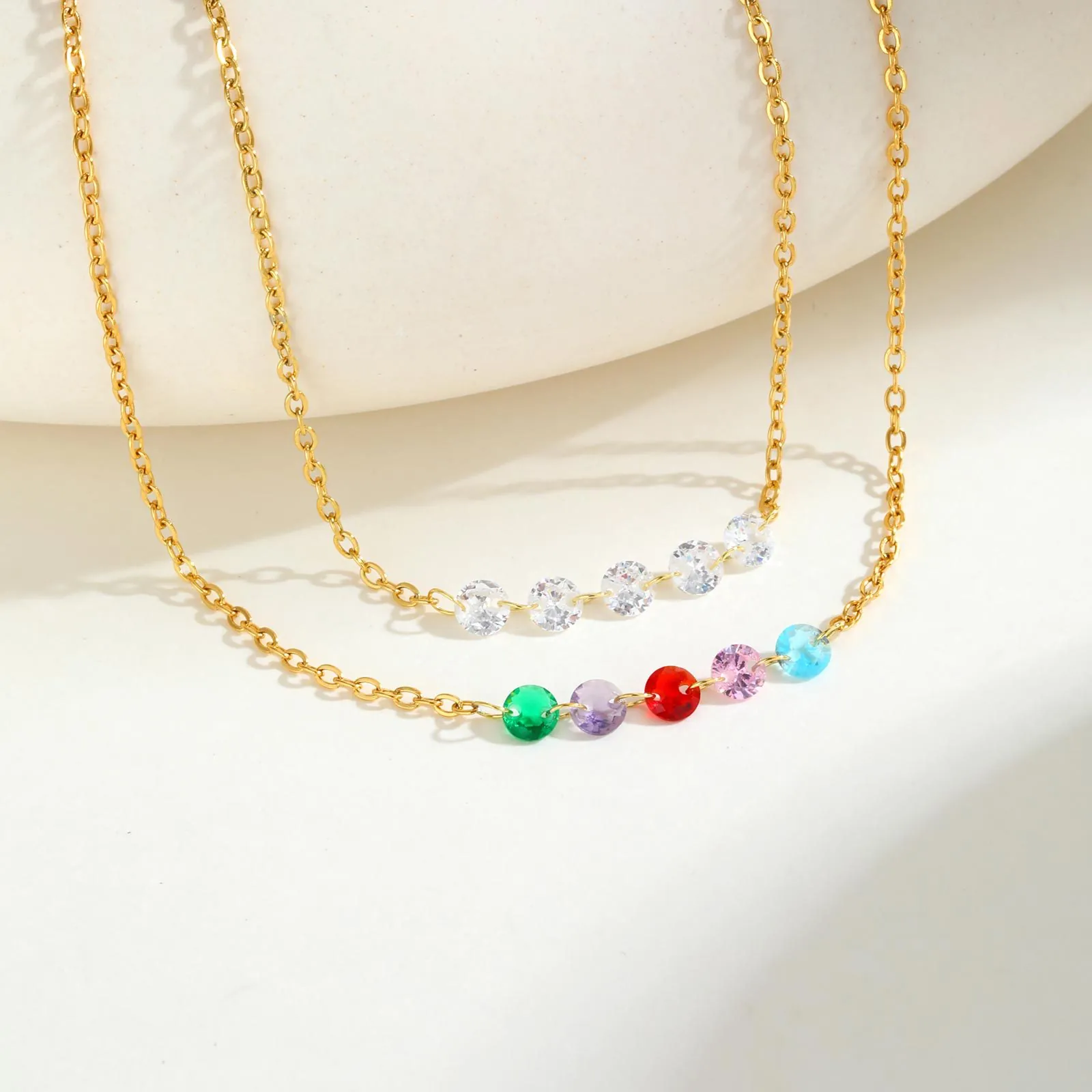 Stainless Steel Five Round Zirconia Pendant Necklace For Women Gold Plated Elegant Fashion Jewelry Clavicle Chain Gift