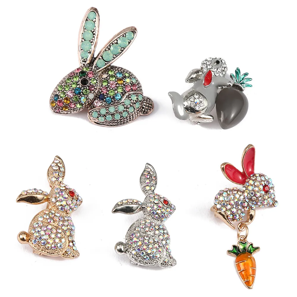 Cute Rabbit Brooch Alloy Rhinestone Enamel Animal Lapel Pin Vintage Jewelry Gift For Women