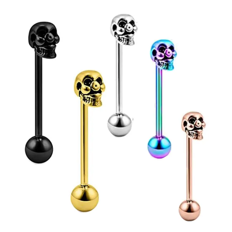 Skull Tongue Ring Stainless Steel Barbell Body Piercing Jewelry Punk Style Skull Head Tongue Stud Unisex