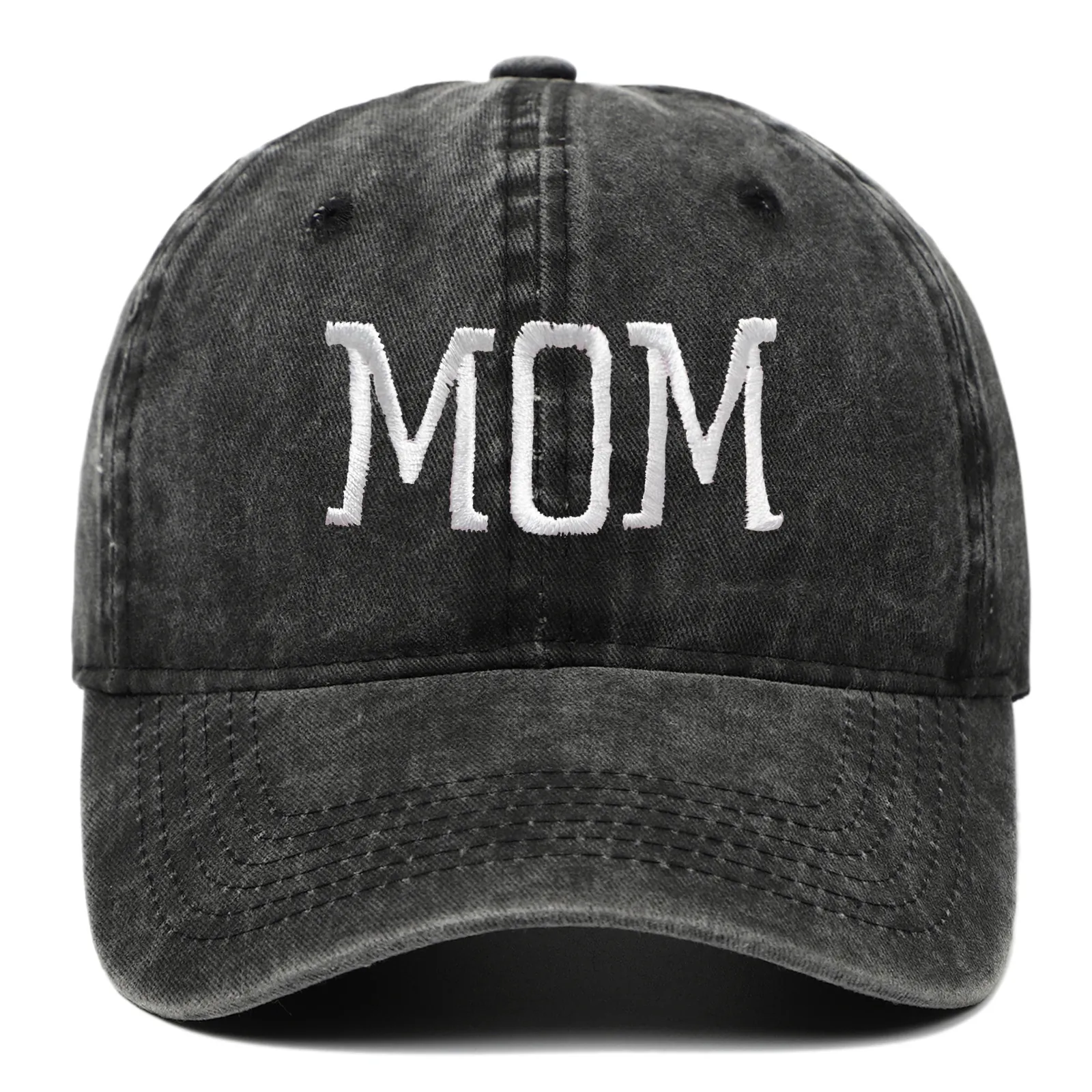 Washed Cotton Baseball Cap MOM Letter Embroidered Vintage Distressed Adjustable Hat For Women