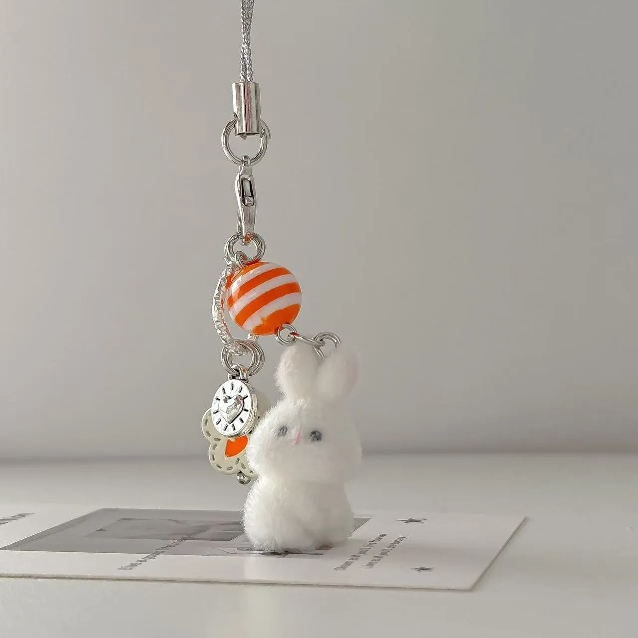 Portachiavi Coniglietto Di Peluche Ciondolo Borsa Animale Cartone Animato Con Pendente Orologio Cuore E Fiore Regalo