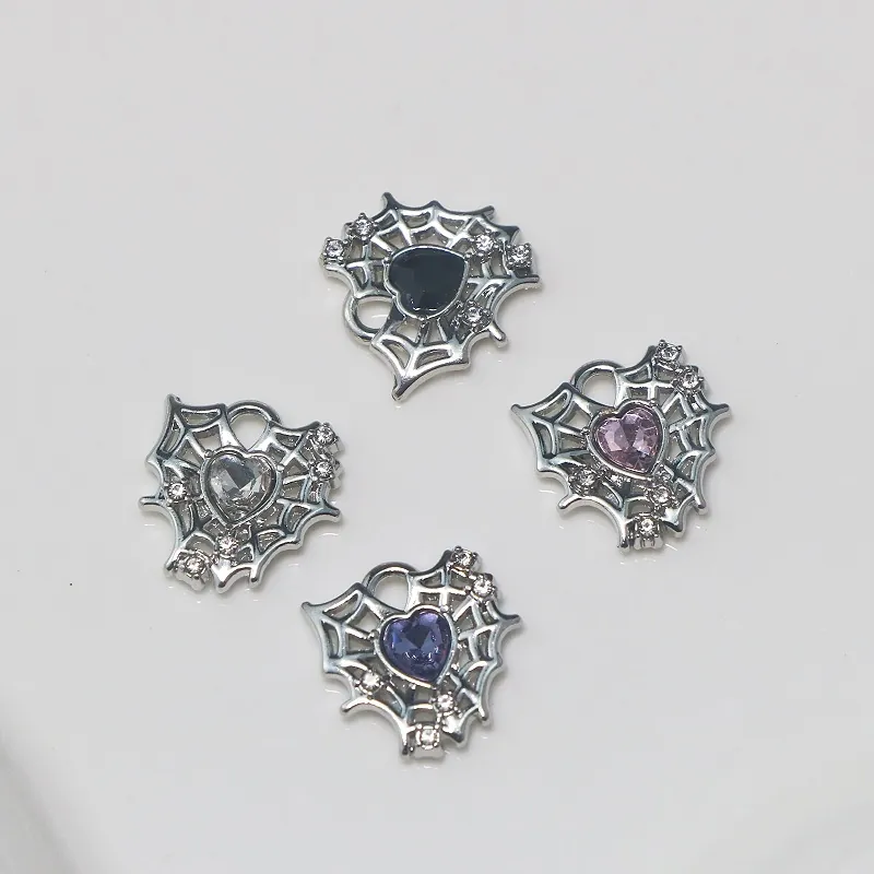 Heart Spider Web Charms Alloy Rhinestone Gothic Punk Style DIY Jewelry Making Accessories For Necklace Bracelet Earring