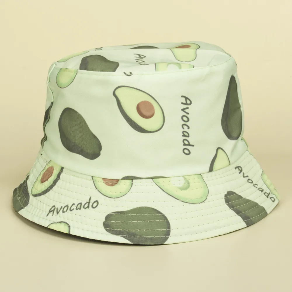 Bucket Hat Canvas Fruit Print Avocado Pineapple Sunscreen Summer Outdoor Casual Sun Hat For Women