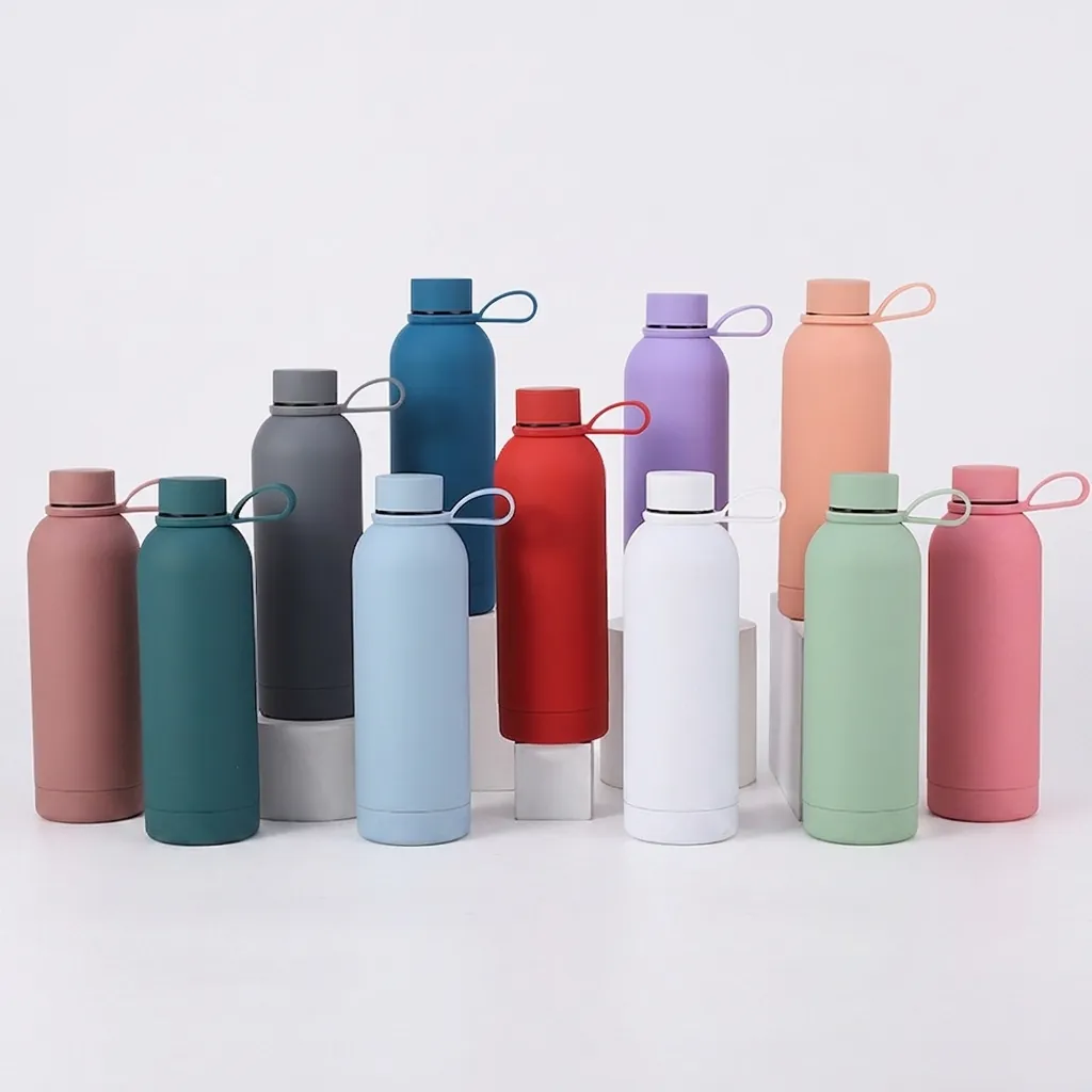 Insulated Water Bottle Stainless Steel Sports Flask Double Wall Vacuum Thermos With Portable Handle For Outdoor Travel