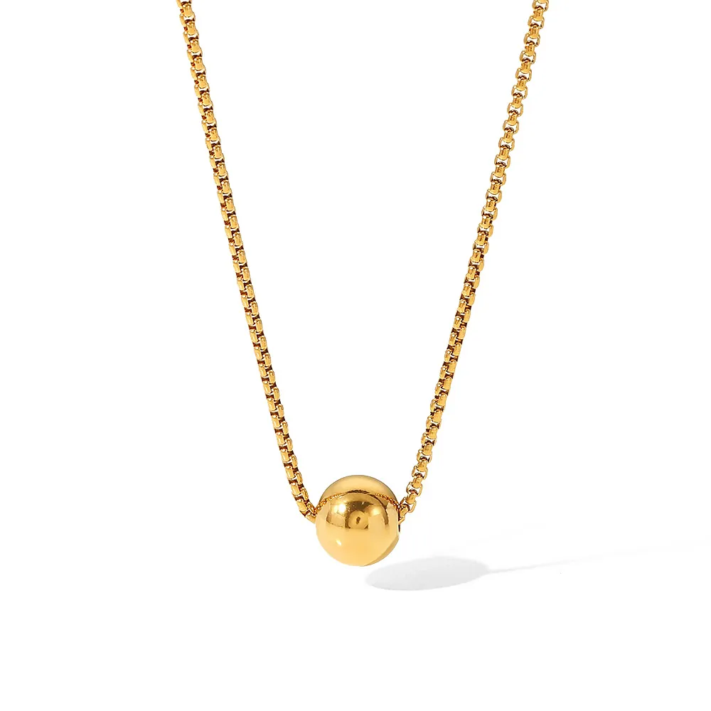 Collier Pendentif Boule Ronde En Acier Inoxydable Pour Femmes Plaqué Or Chaîne Boîte Réglable Bijoux Minimalistes