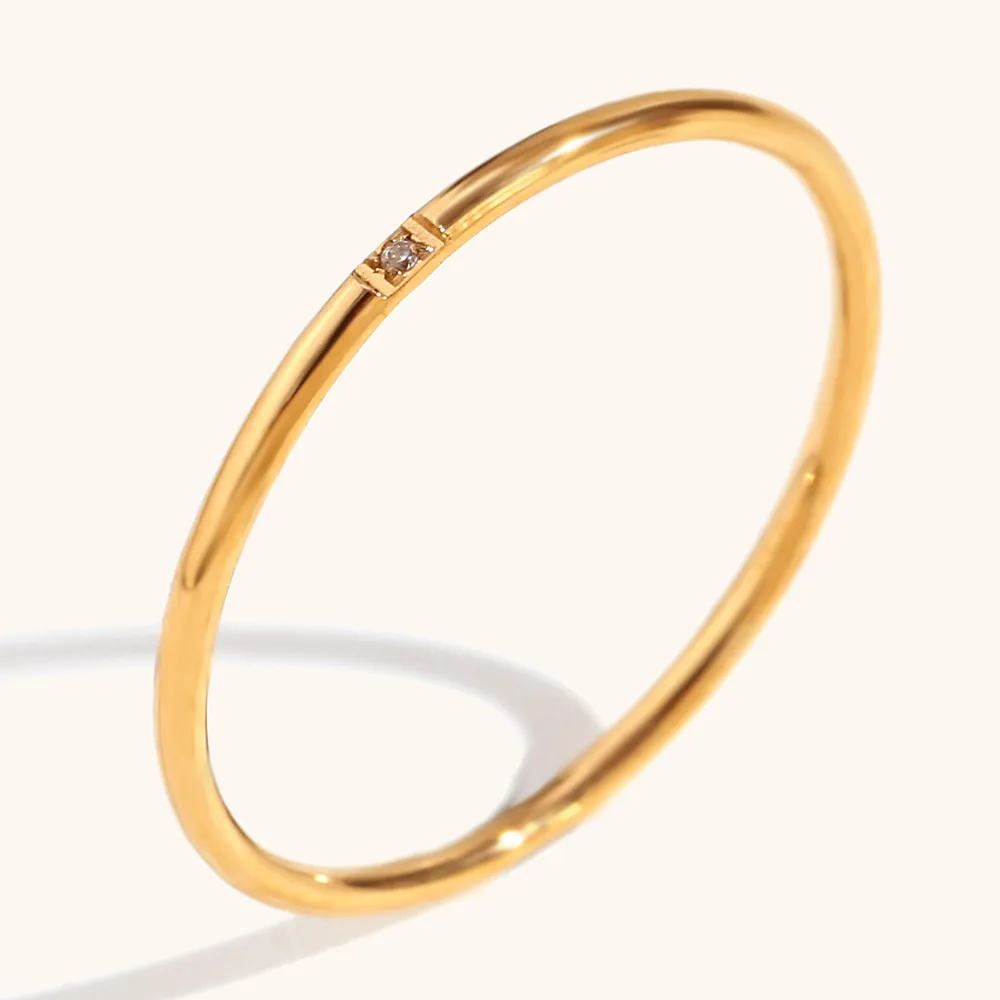 Minimalist 18K Gold Plated Stainless Steel Thin Ring For Women Micro Pave Rhinestone Geometric Finger Ring Fashion Jewelry Gift