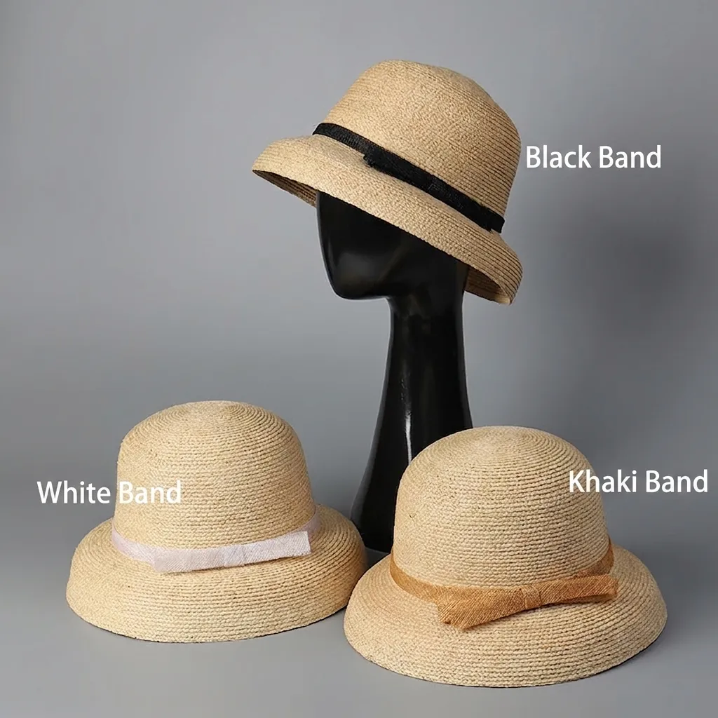 Women Raffia Straw Cloche Hat Elegant Foldable Summer Sun Protection Beach Ribbon Bow Adjustable Breathable