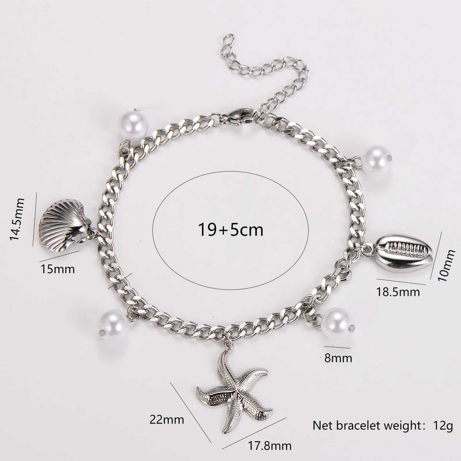 Ocean Theme Charm Bracelet 304 Stainless Steel 18K Gold Plated With Artificial Pearl Starfish Shell Pendants For Women