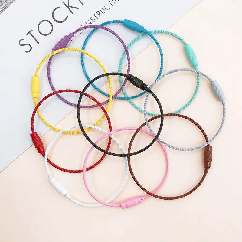 Colorful Coated Steel Wire Keychain Cable Rings Connector Barrel Screw Lock DIY Jewelry Making Accessories Shoe Charms