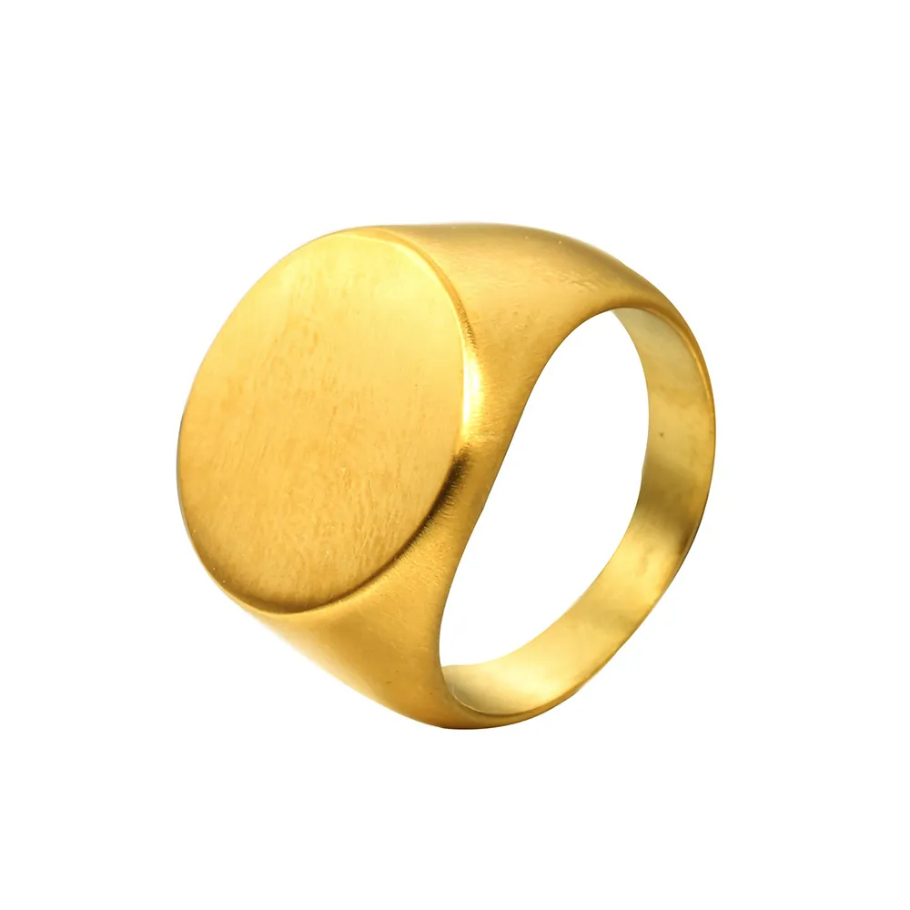 Minimalist Round Signet Ring Stainless Steel Smooth Brushed Surface Circular Flat Top Industrial Style Retro Punk Jewelry For Men