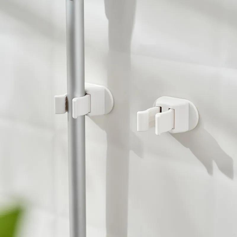 Mop Broom Holder Wall Mounted Organizer Adhesive Plastic Punch Free Storage Hook For Home Kitchen Bathroom