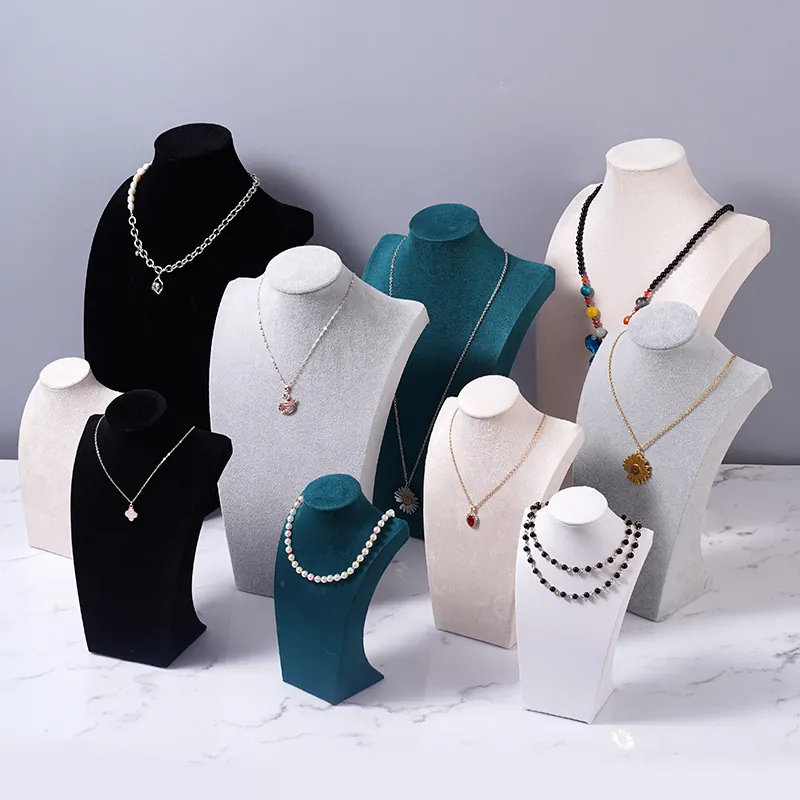 Necklace Display Stand Mannequin Bust Velvet PU Leather Jewelry Holder Portrait Rack Counter Props Professional