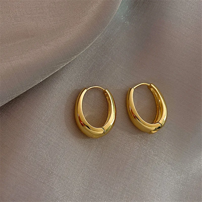 Orecchini A Cerchio Ovali Minimalisti Metallo Lucidato A Forma Di U Geometrici Stile Retrò Per Donne Moda