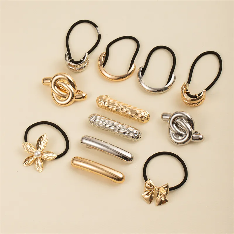 Minimalist Metal Hair Ties And Clips Hammered Texture Alloy Geometric Gold Silver Hair Accessories For Women Girls