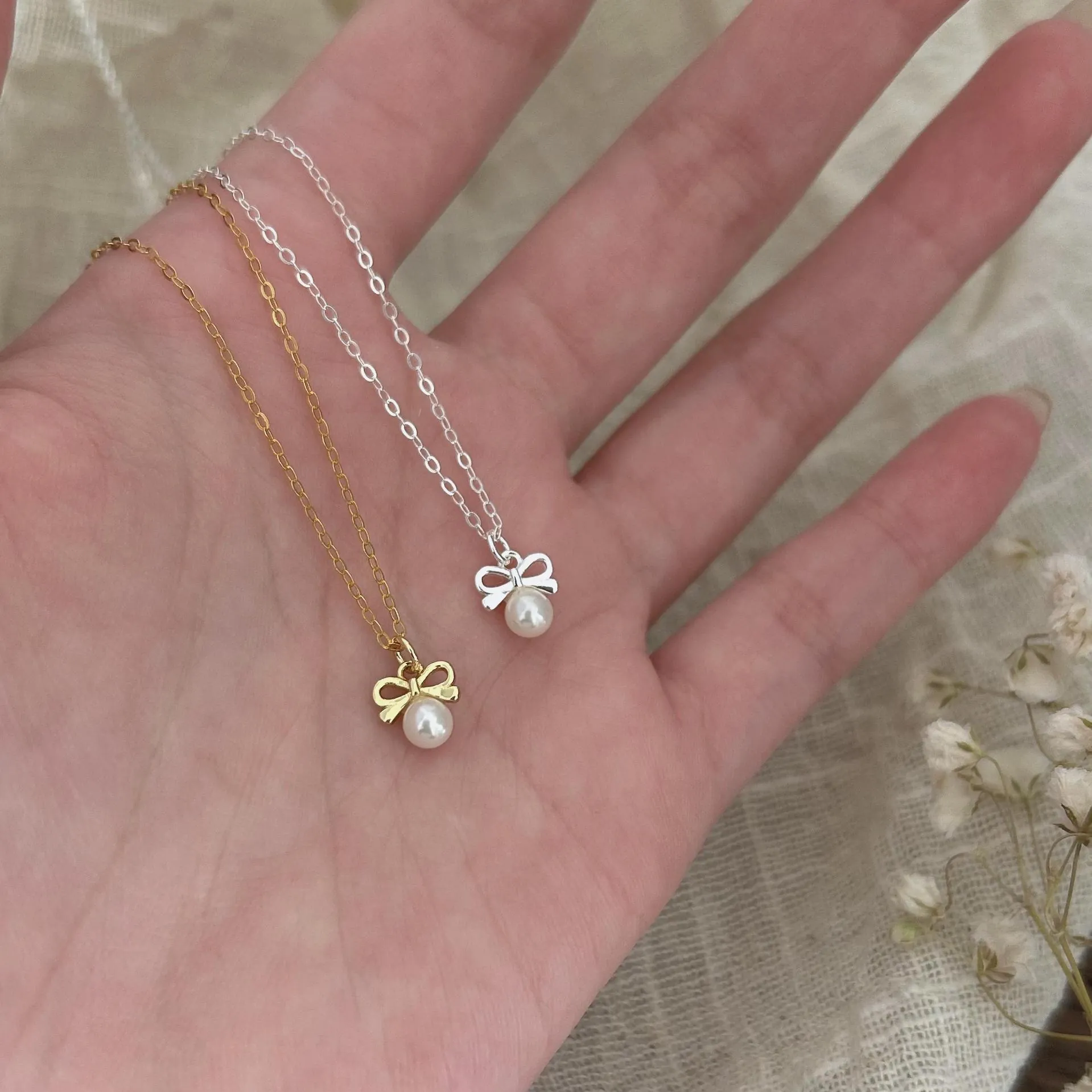 Bowknot Artificial Pearl Pendant Necklace 925 Sterling Silver Minimalist Korean Style Elegant Jewelry For Women