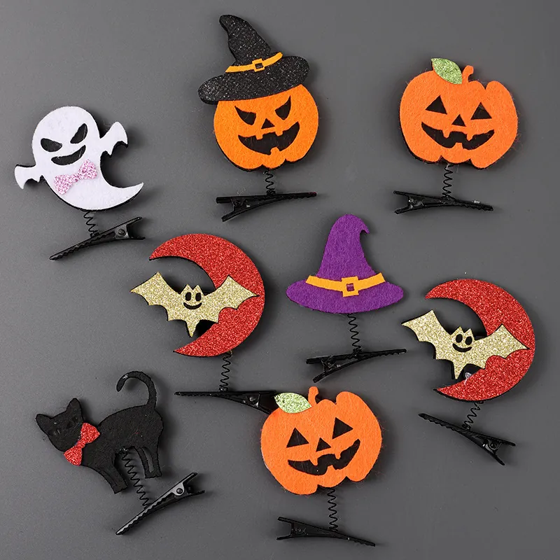 Pinces À Cheveux Halloween Feutre Paillettes Citrouille Fantôme Chauve-Souris Chapeau De Sorcière Ressort Épingles À Cheveux