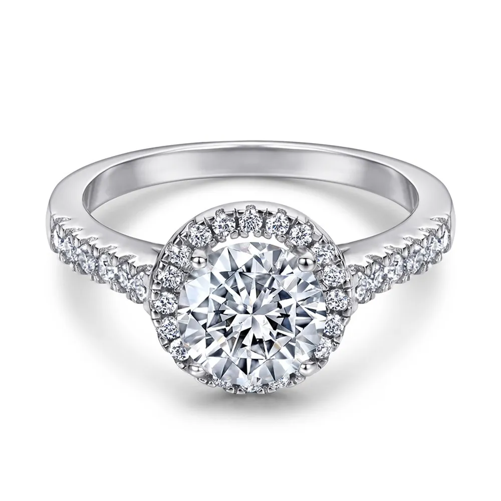 Anello Halo in Argento Sterling 925 con Zirconia per Donna Taglio Rotondo Pavé Matrimonio Fidanzamento Gioielli di Lusso Moda Anello