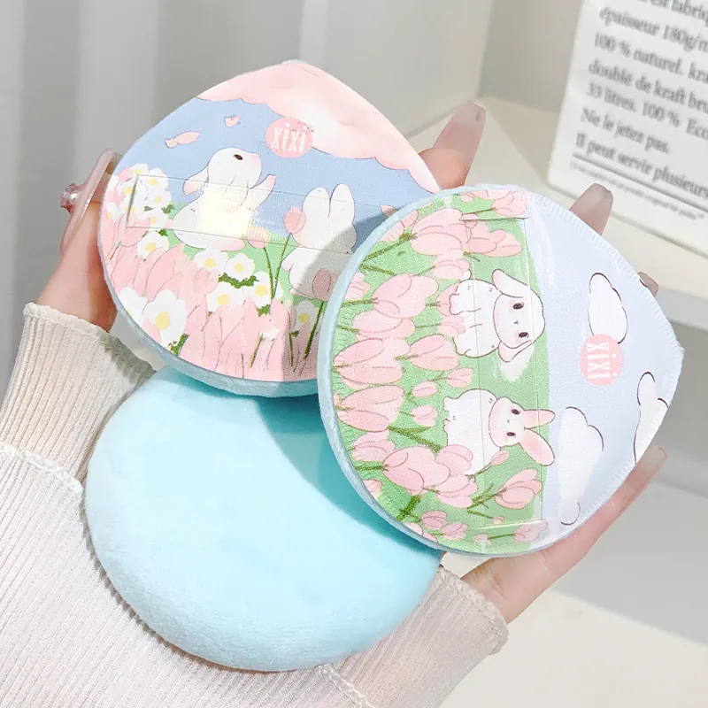 Teardrop Powder Puff Velvet Flocking Makeup Tool For Setting Loose Powder Cute Rabbit Floral Pattern Soft Large
