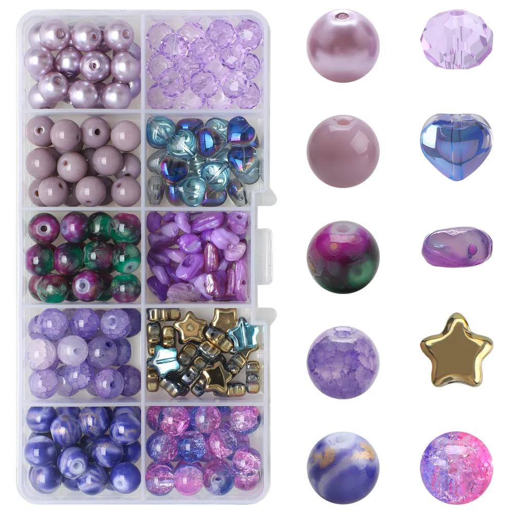 DIY Jewelry Making Beads Assortment Glass Acrylic Star Heart Round Mixed Beads For Necklace Bracelet Crafting Storage Box Included