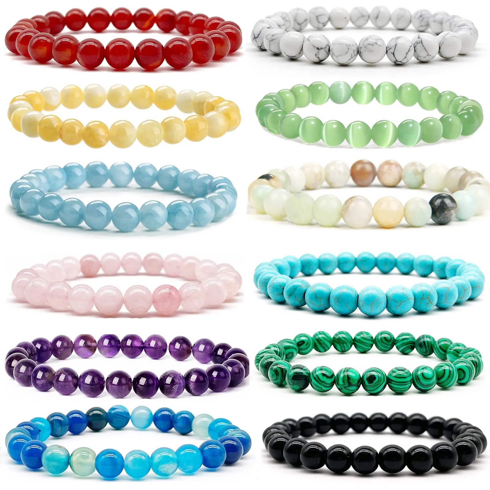 Natural Gemstone Beaded Bracelet Round Crystal Agate Amethyst Aquamarine Stretch Healing Fashion Jewelry For Women
