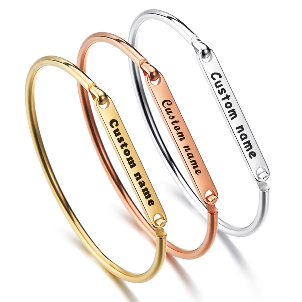 Minimalist Polished Stainless Steel Open Bangle Rectangular Bar Fashion Jewelry Elegant Commute Style For Women