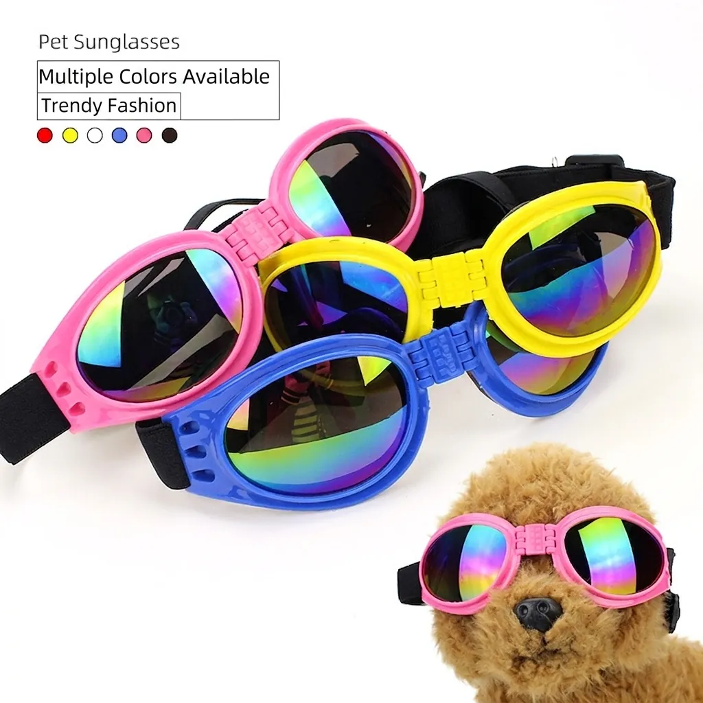 Foldable Pet Goggles Plastic Dog Sunglasses With Adjustable Elastic Straps UV Protection Windproof Eyewear For Dogs Cats
