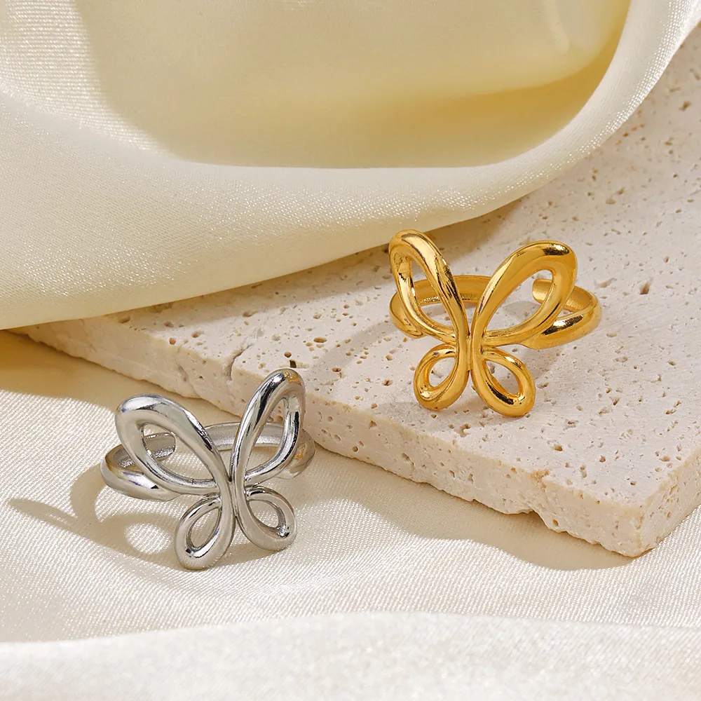 Butterfly Ring Hollow Stainless Steel Open Adjustable Design Minimalist Fashion Jewelry For Women