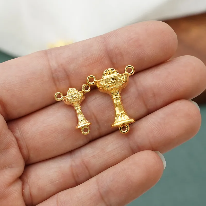 Religious Holy Grail Chalice Jewelry Connector Alloy Gold Plated Embossed IHS Rosary Links For DIY Jewelry Making