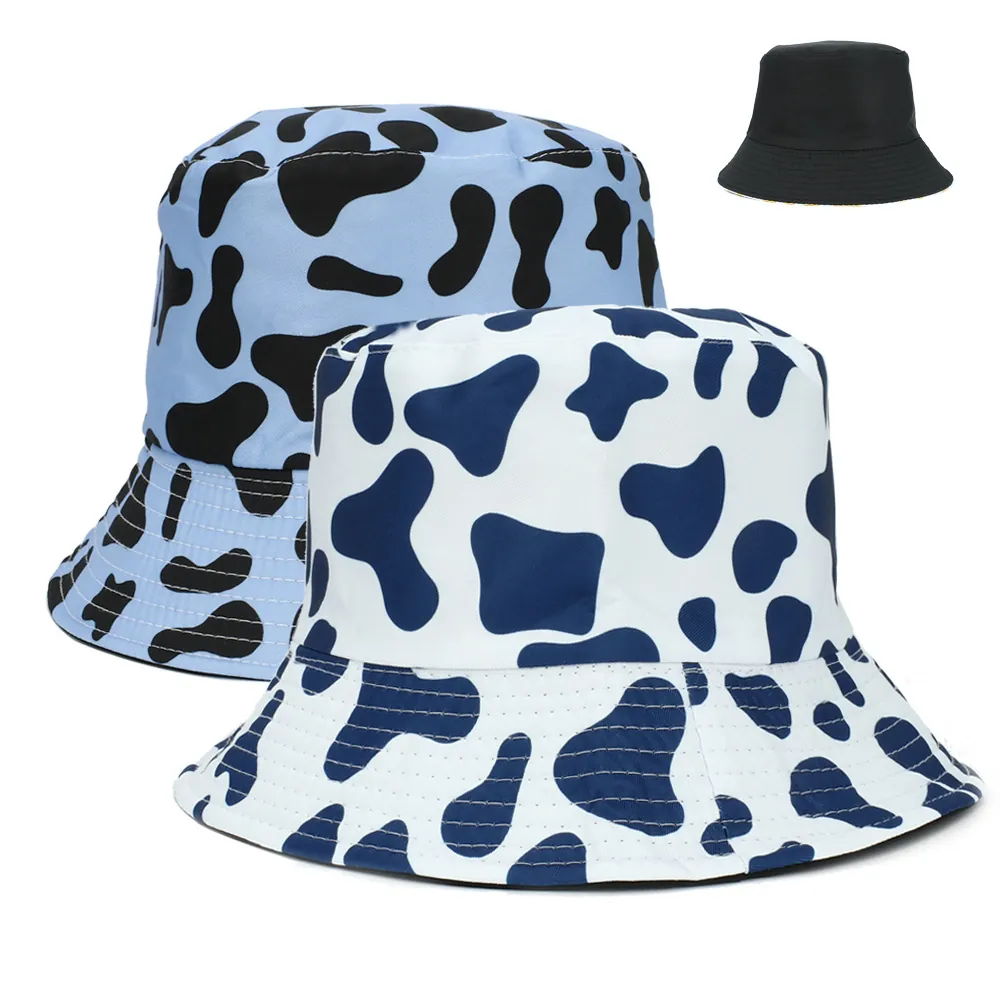 Cappello Da Pescatore Con Stampa Mucca Doppia Faccia Acrilico Parasole Top Piatto Copricapo Casual All'aperto