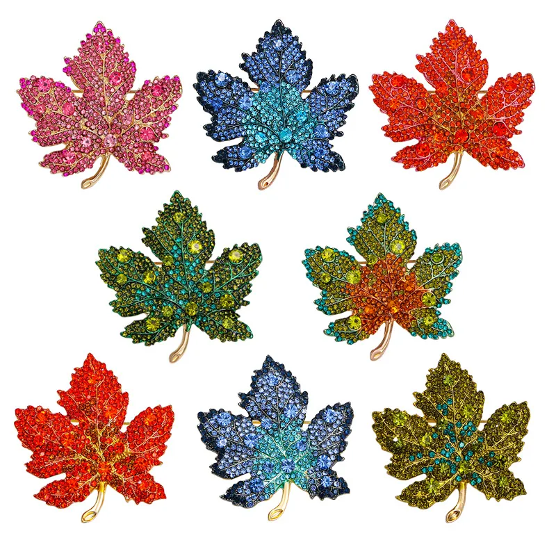 Maple Leaf Brooch Luxury Rhinestone Alloy Pin Corsage For Women Elegant Vintage Accessory