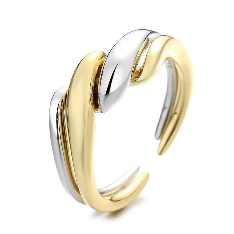 Geflochtene Legierung Ringe Geometrisch Zweifarbig Offen Verstellbar Punk Stil Mode Schmuck Für Damen