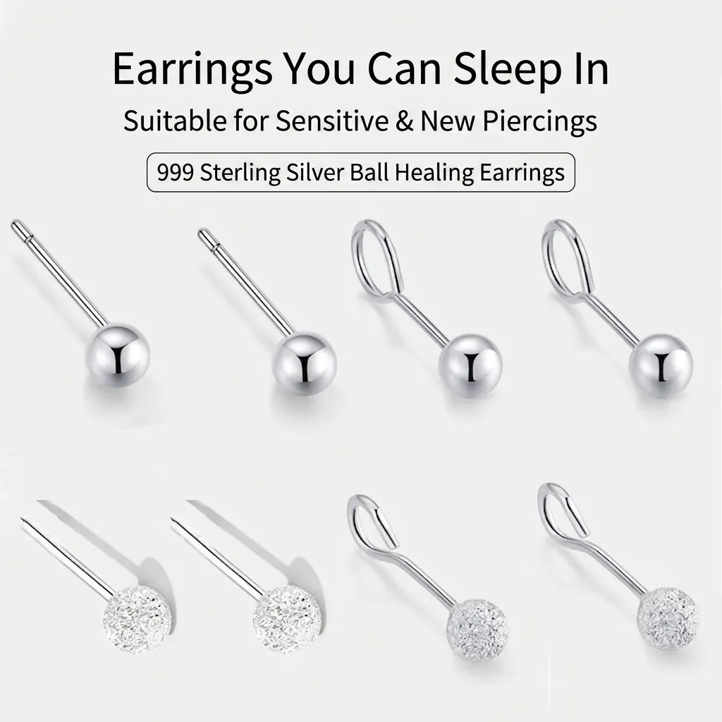 S999 Fine Silver Ball Stud Earrings For Women Minimalist Hypoallergenic Small Bead Ear Piercing Accessories Glossy Matte Finish